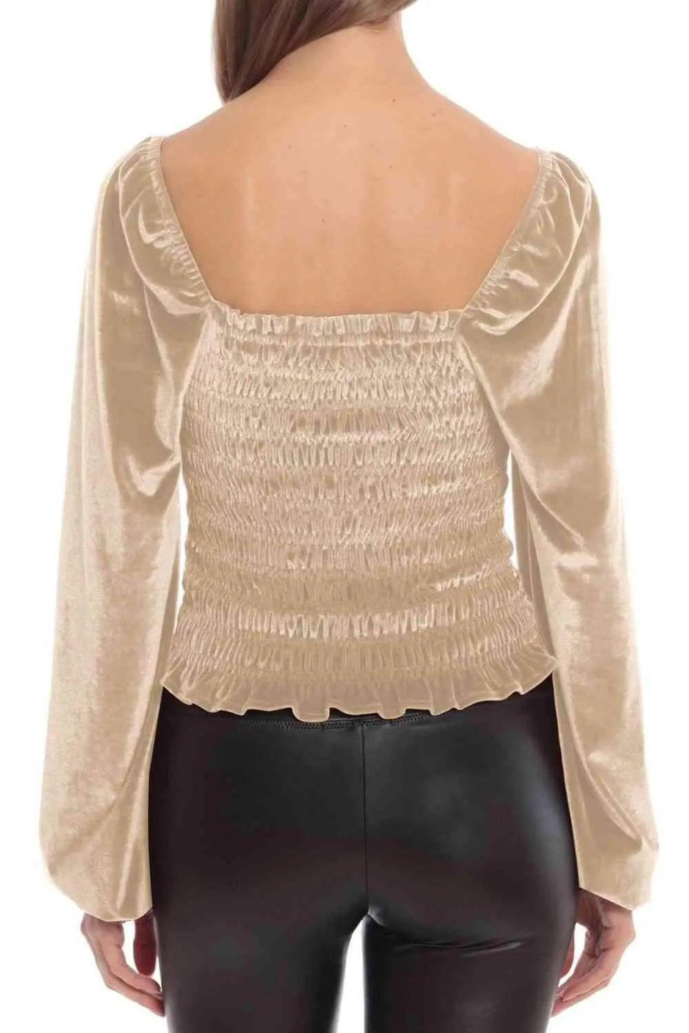 Double Take Smocked Square Neck Long Sleeve Blouse Blouses - Tophatter Daily Deals