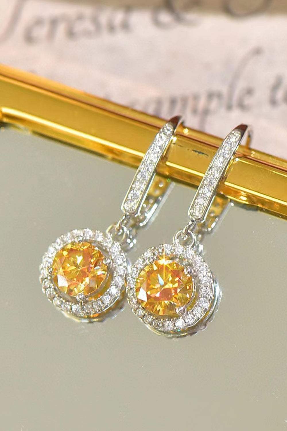 Platinum-Plated 2 Carat Moissanite Drop Earrings Yellow White One Size Moissanite - Tophatter Daily Deals