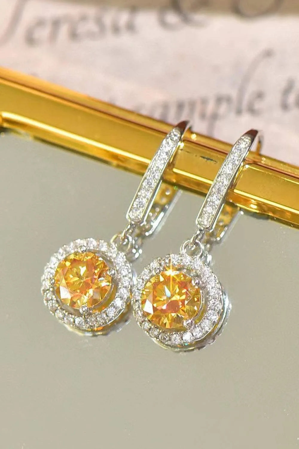 Platinum-Plated 2 Carat Moissanite Drop Earrings Yellow White One Size Moissanite - Tophatter Daily Deals