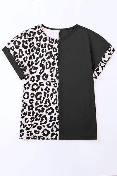 Plus Size Leopard Round Neck T-Shirt Women's T-Shirts - Tophatter Daily Deals