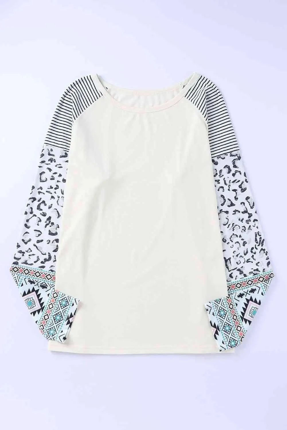 Plus Size Mixed Print Raglan Sleeve Round Neck Top Blouses - Tophatter Daily Deals