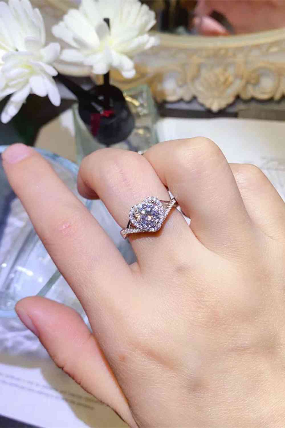 Adored 1 Carat Moissanite 925 Sterling Silver Heart Ring White Moissanite - Tophatter Daily Deals