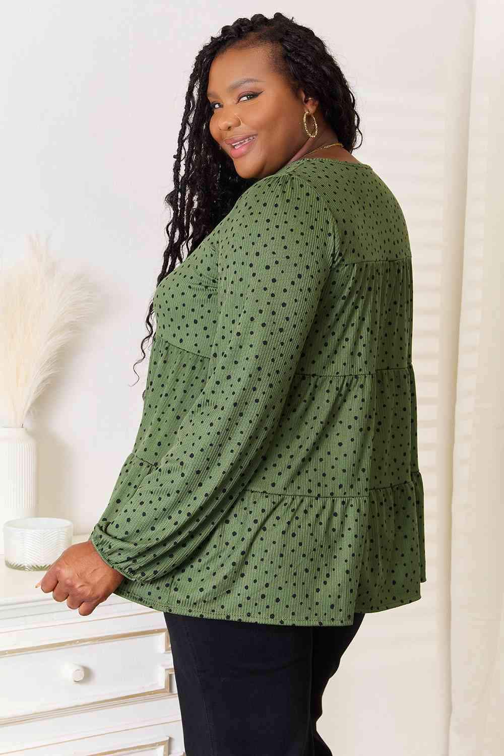 Heimish Full Size Long Puff Sleeve Polka Tiered Top Blouses - Tophatter Daily Deals