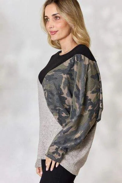 BiBi Brushed Hacci Color Block Long Sleeve Top Blouses - Tophatter Daily Deals