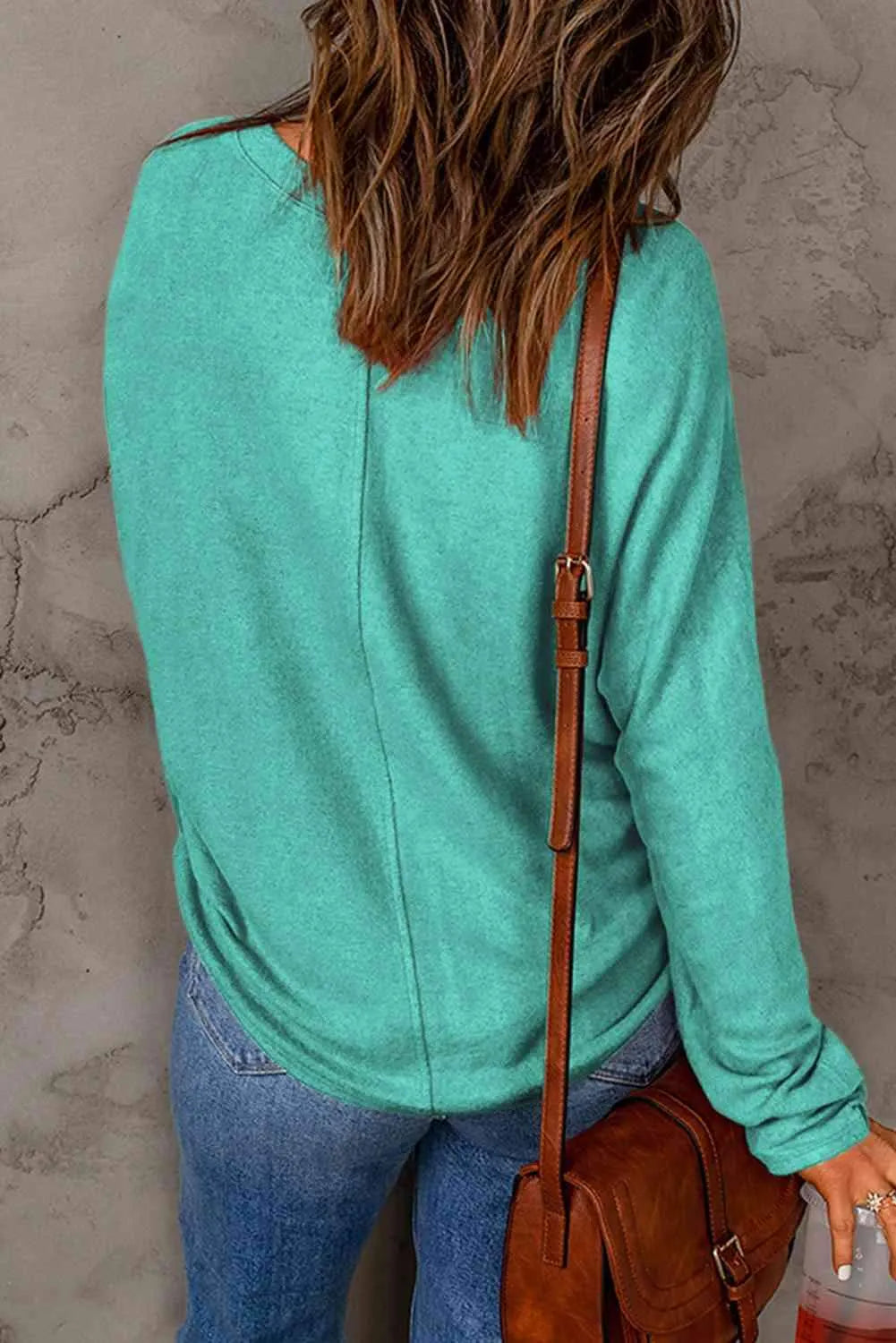 Seam Detail Round Neck Long Sleeve Top Women's T-Shirts - Tophatter Daily Deals