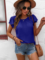 Textured Flutter Sleeve Blouse Blouses - Tophatter Daily Deals
