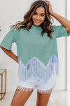 Fringe Round Neck Short Sleeve T-Shirt Women's T-Shirts - Tophatter Daily Deals