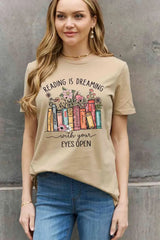 Simply Love Simply Love Full Size READING IS DREAMING WITH YOUR EYES OPEN Graphic Cotton Tee Women's T-Shirts - Tophatter Daily Deals