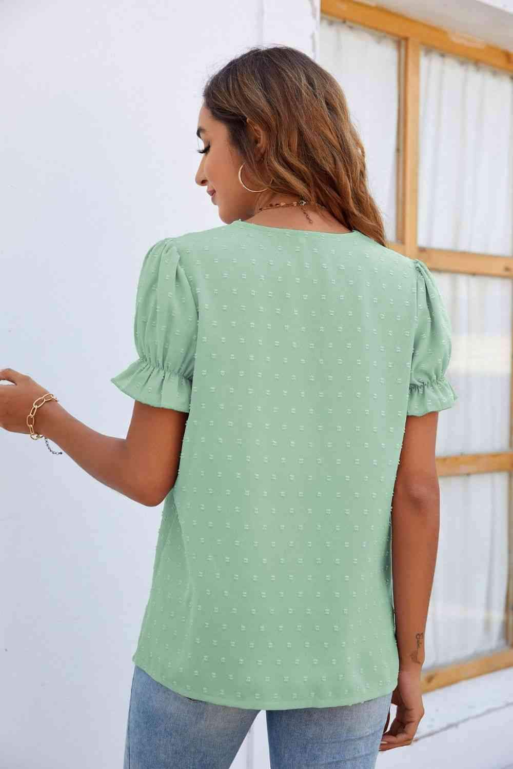 Swiss Dot Lace Trim Flounce Sleeve Blouse Blouses - Tophatter Daily Deals