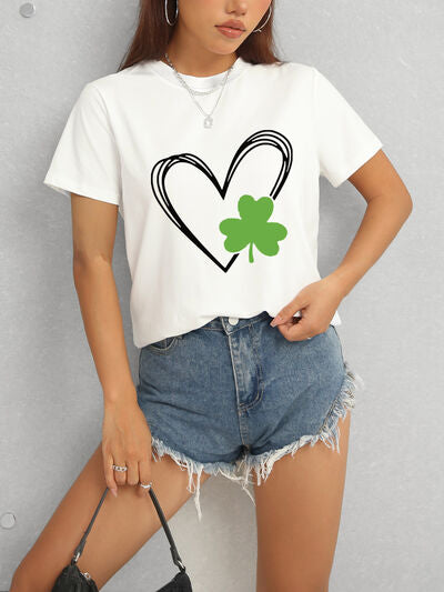 Heart Lucky Clover Short Sleeve T-Shirt Women's T-Shirts - Tophatter Daily Deals