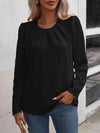 Ruched Round Neck Puff Sleeve Blouse Black Blouses - Tophatter Daily Deals