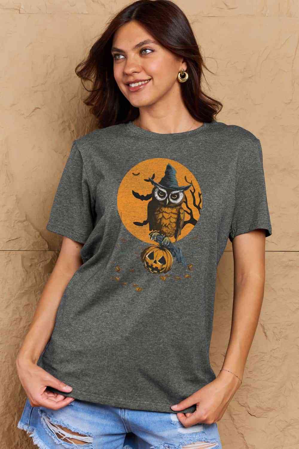 Simply Love Full Size Holloween Theme Graphic Cotton T-Shirt Women's T-Shirts - Tophatter Daily Deals