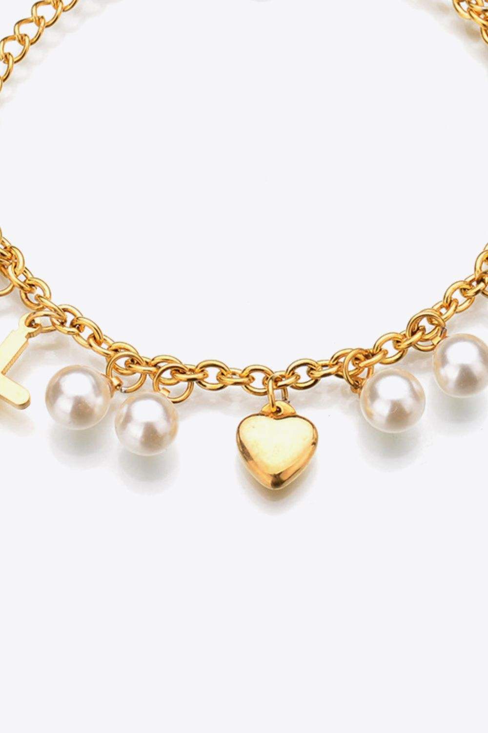 Heart Cross and Pearl Charm Stainless Steel Bracelet Bracelets - Tophatter Daily Deals