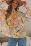 Floral Smocked Mock Neck Pleated Blouse Blouses - Tophatter Daily Deals