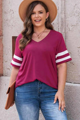 Plus Size Striped V-Neck Tee Shirt Women's T-Shirts - Tophatter Daily Deals