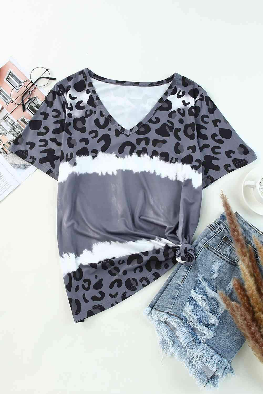 Leopard V-Neck Tee Shirt Women's T-Shirts - Tophatter Daily Deals