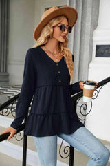 Long Sleeve V-Neck Cable-Knit Blouse Blouses - Tophatter Daily Deals