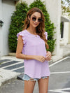 Plaid Ruffled Round Neck Cap Sleeve T-Shirt Lilac Women's T-Shirts - Tophatter Daily Deals