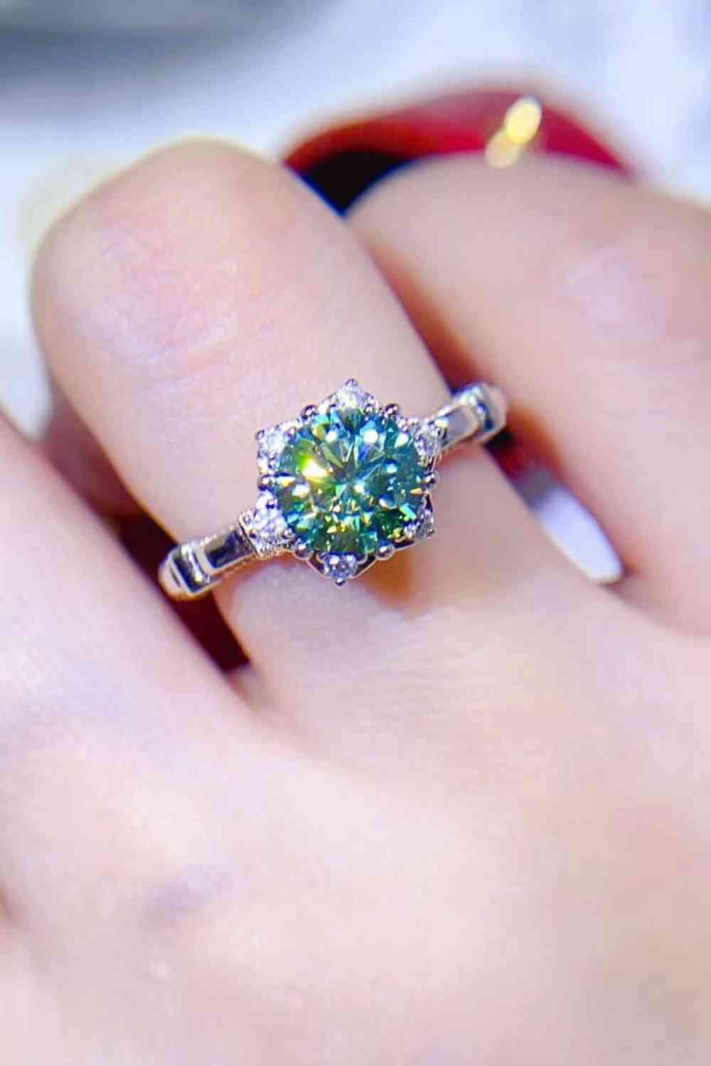 1 Carat Moissanite 925 Sterling Silver Ring Light Green Moissanite - Tophatter Daily Deals