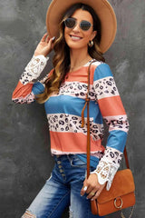 Leopard Color Block Lace Detail Blouse Blouses - Tophatter Daily Deals