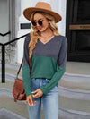 V-Neck Long Sleeve Two-Tone T-Shirt Women's T-Shirts - Tophatter Daily Deals