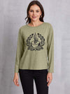 Coffee Graphic Round Neck Long Sleeve T-Shirt Sage Women's T-Shirts - Tophatter Daily Deals