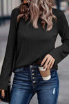 Ribbed Round Neck Knit Long Sleeve Top Blouses - Tophatter Daily Deals