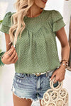 Printed Round Neck Puff Sleeve Blouse - Tophatter Deals