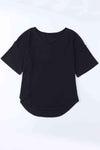 Waffle-Knit V-Neck Dropped Shoulder Blouse Black Blouses - Tophatter Daily Deals