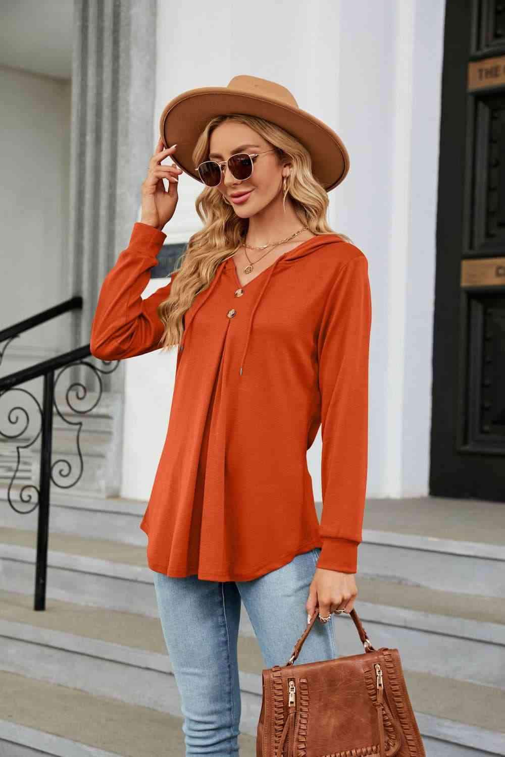 Long Sleeve Hooded Blouse Blouses - Tophatter Daily Deals