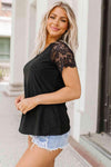 V-Neck Short Sleeve Lace Trim Blouse Blouses - Tophatter Daily Deals