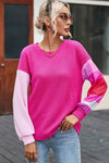 Color Block Waffle-Knit Blouse Hot Pink Blouses - Tophatter Daily Deals