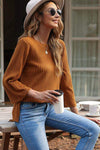 Ribbed Round Neck Slit Top Blouses - Tophatter Daily Deals