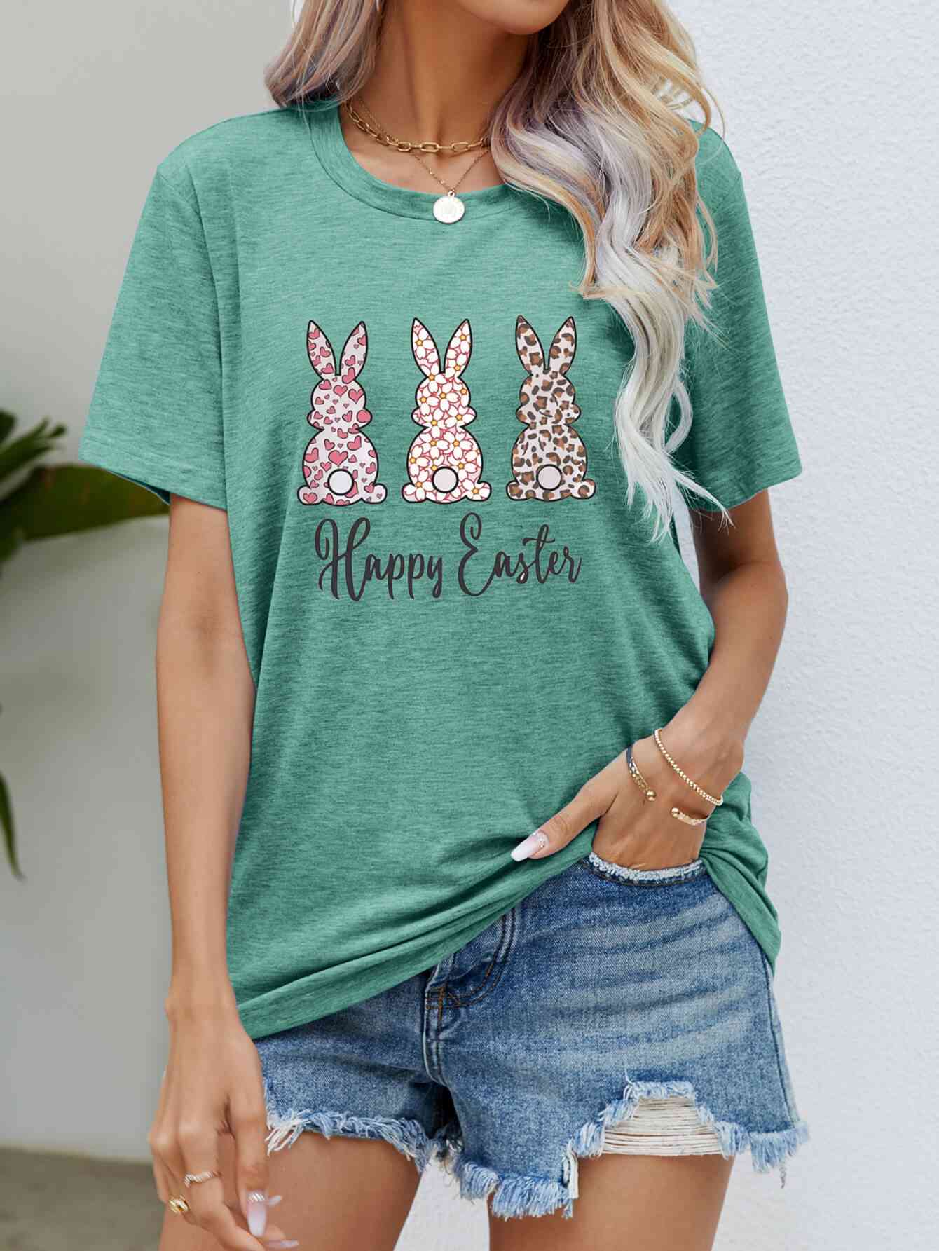 HAPPY EASTER Graphic Short Sleeve Tee Gum Leaf Women's T-Shirts - Tophatter Daily Deals