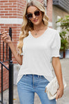 V-Neck Smocked Short Sleeve T-Shirt Women's T-Shirts - Tophatter Daily Deals