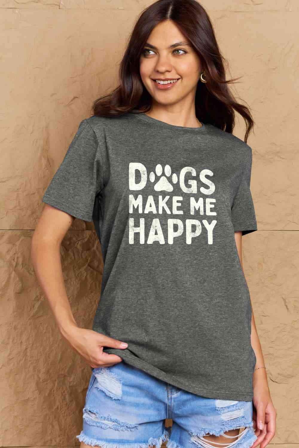 Simply Love Full Size DOGS MAKE ME HAPPY Graphic Cotton T-Shirt Women's T-Shirts - Tophatter Daily Deals