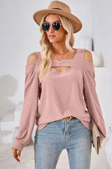 Cutout Square Neck Cold Shoulder T-Shirt Women's T-Shirts - Tophatter Daily Deals