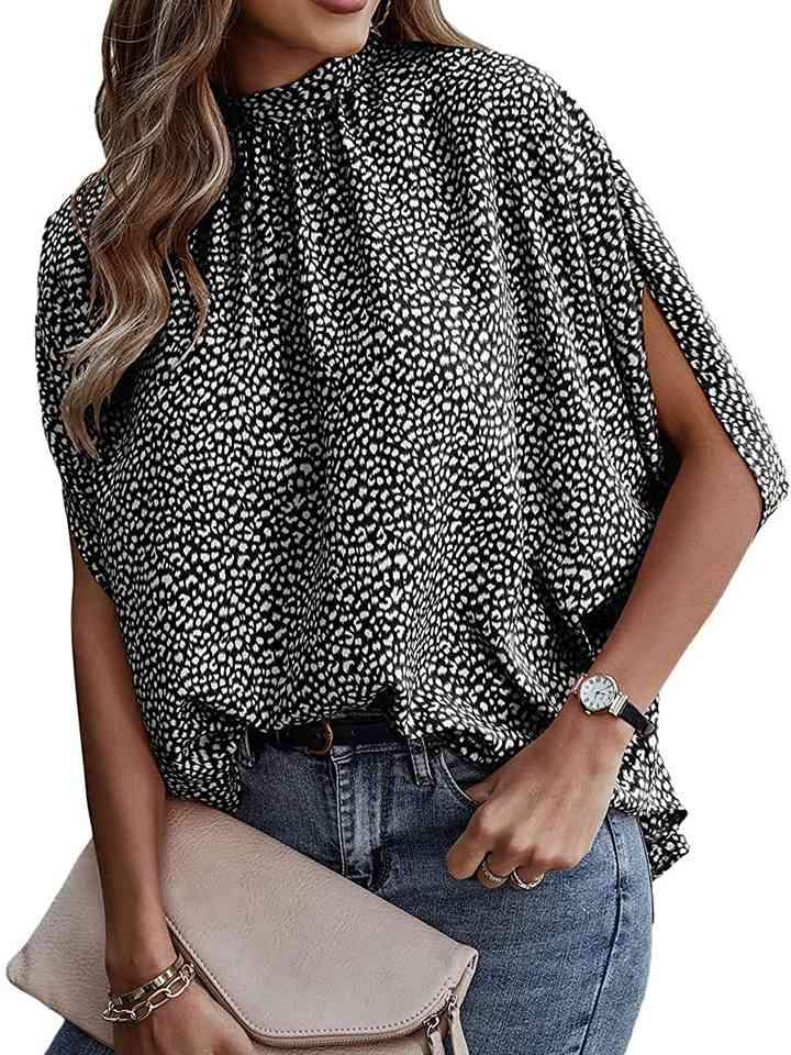 Round Neck Slit Sleeve Blouse Blouses - Tophatter Daily Deals