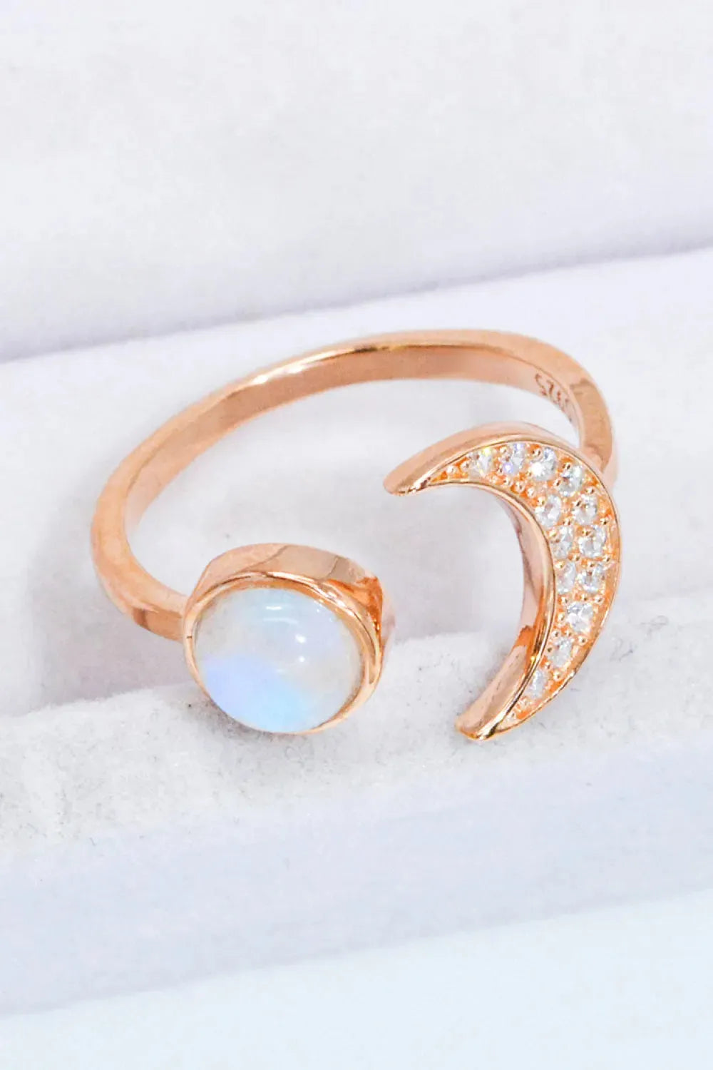Natural Moonstone and Zircon Sun & Moon Open Ring Rose Gold One Size Moonstone - Tophatter Daily Deals