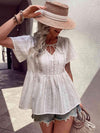 Tied Decorative Buttons Short Puff Sleeve Blouse Blouses - Tophatter Daily Deals