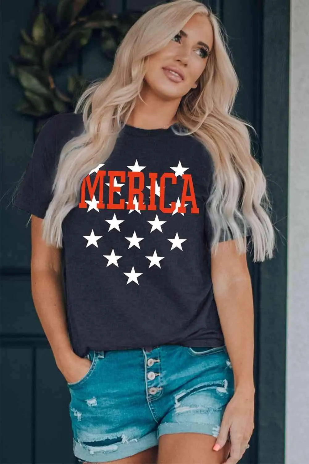 Graphic Round Neck Short-Sleeve Tee Women's T-Shirts - Tophatter Daily Deals