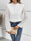 Eyelet Round Neck Long Sleeve Blouse White Blouses - Tophatter Daily Deals