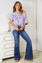 Double Take Printed V-Neck T-Shirt Women's T-Shirts - Tophatter Daily Deals