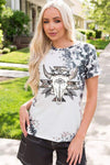 Bull Graphic Round Neck Short Sleeve T-Shirt Light Gray Women's T-Shirts - Tophatter Daily Deals