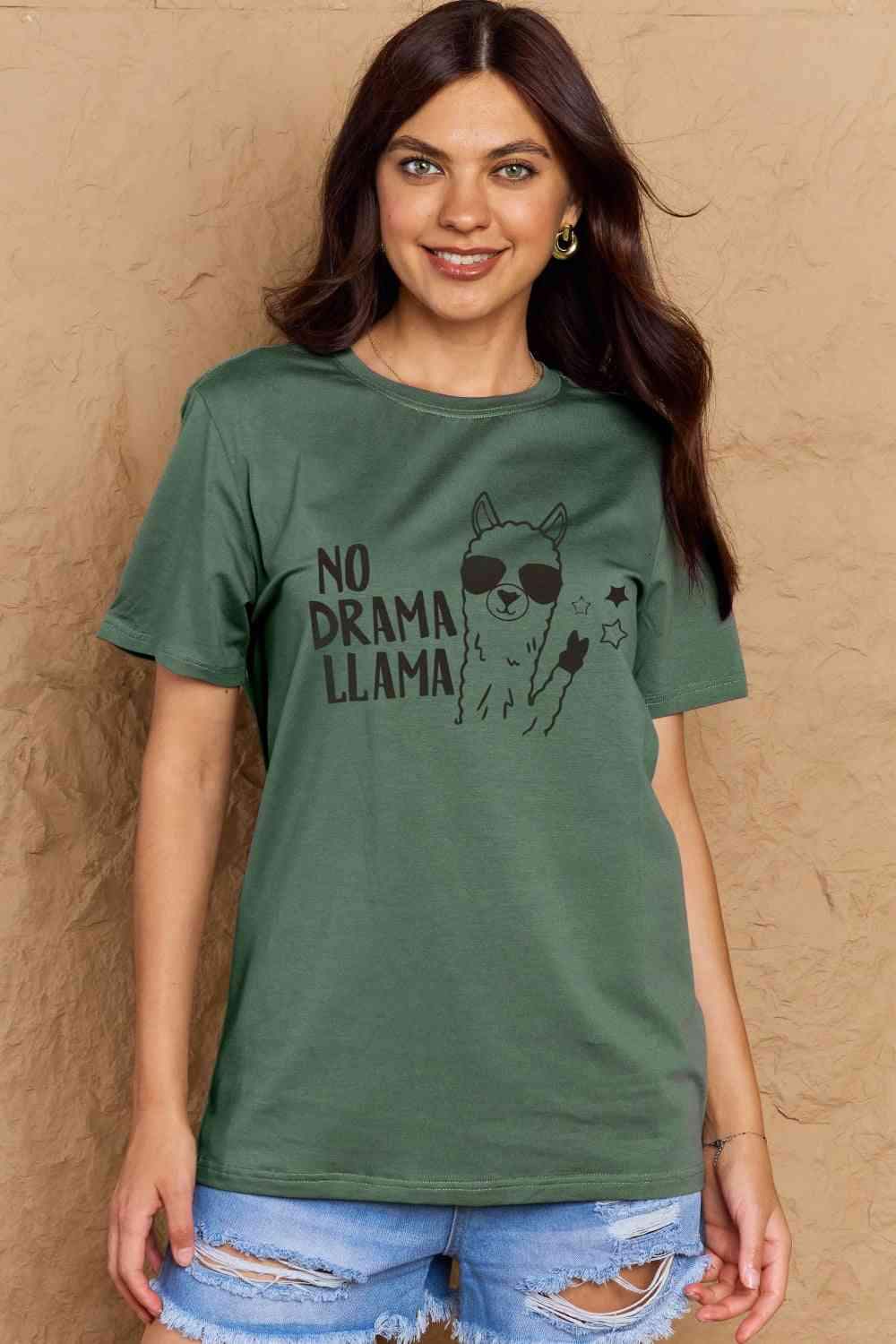 Simply Love Full Size NO DRAMA LLAMA Graphic Cotton Tee Women's T-Shirts - Tophatter Daily Deals