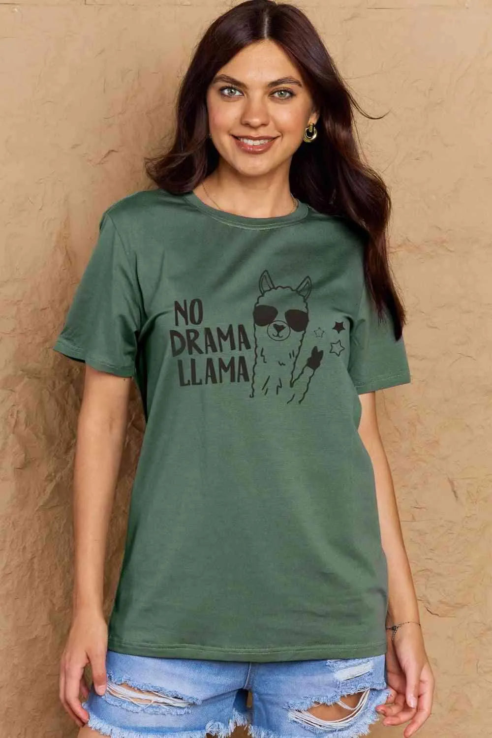 Simply Love Full Size NO DRAMA LLAMA Graphic Cotton Tee Women's T-Shirts - Tophatter Daily Deals