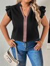 Plus Size Notched Neck Butterfly Sleeve Blouse Black Blouses - Tophatter Daily Deals