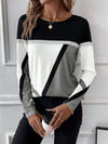 Contrast Round Neck Long Sleeve T-Shirt Women's T-Shirts - Tophatter Daily Deals