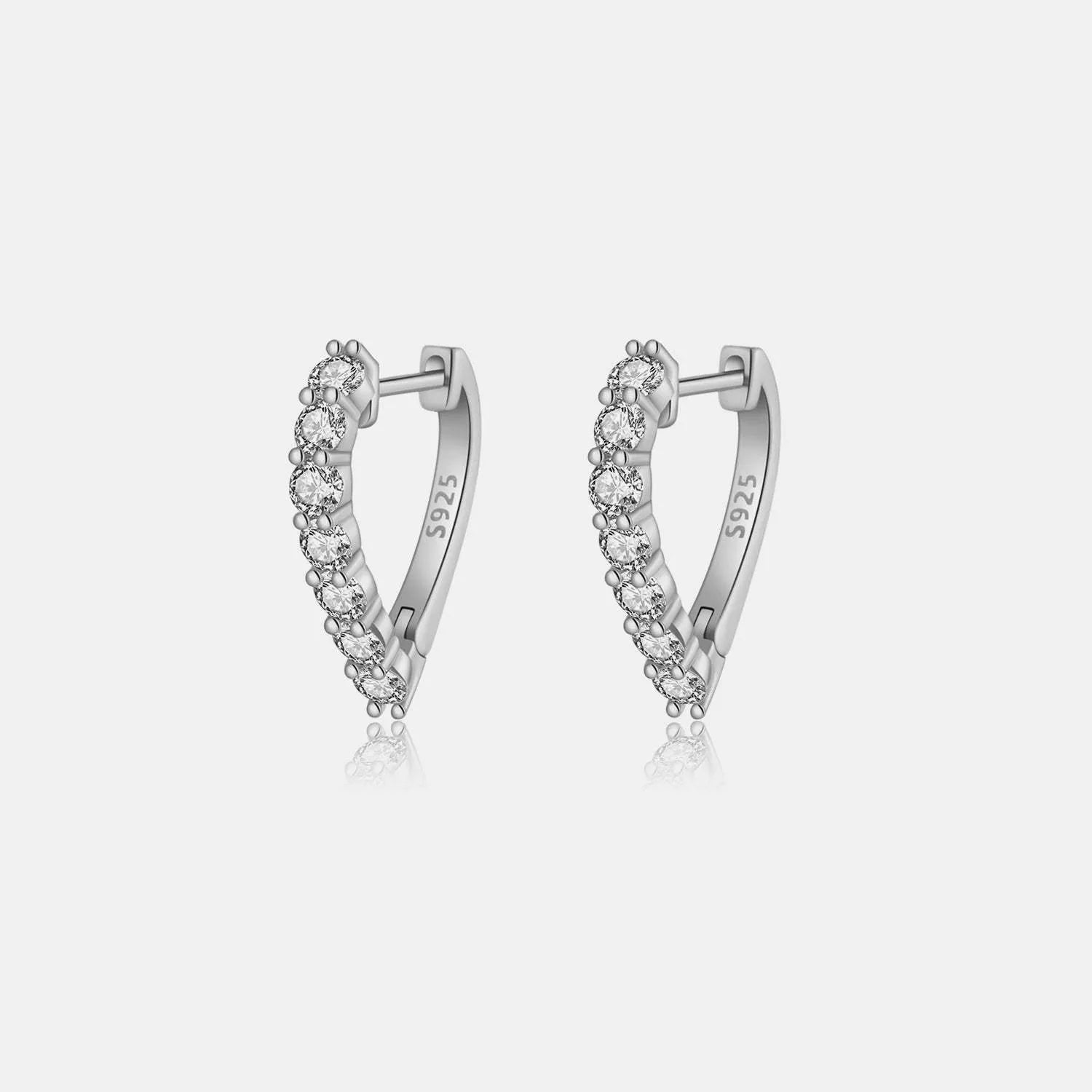 Inlaid Zircon 925 Sterling Silver Heart Earrings Silver One Size Earrings - Tophatter Daily Deals