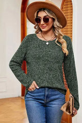 Ribbed Round Neck Long Sleeve T-Shirt Women's T-Shirts - Tophatter Daily Deals